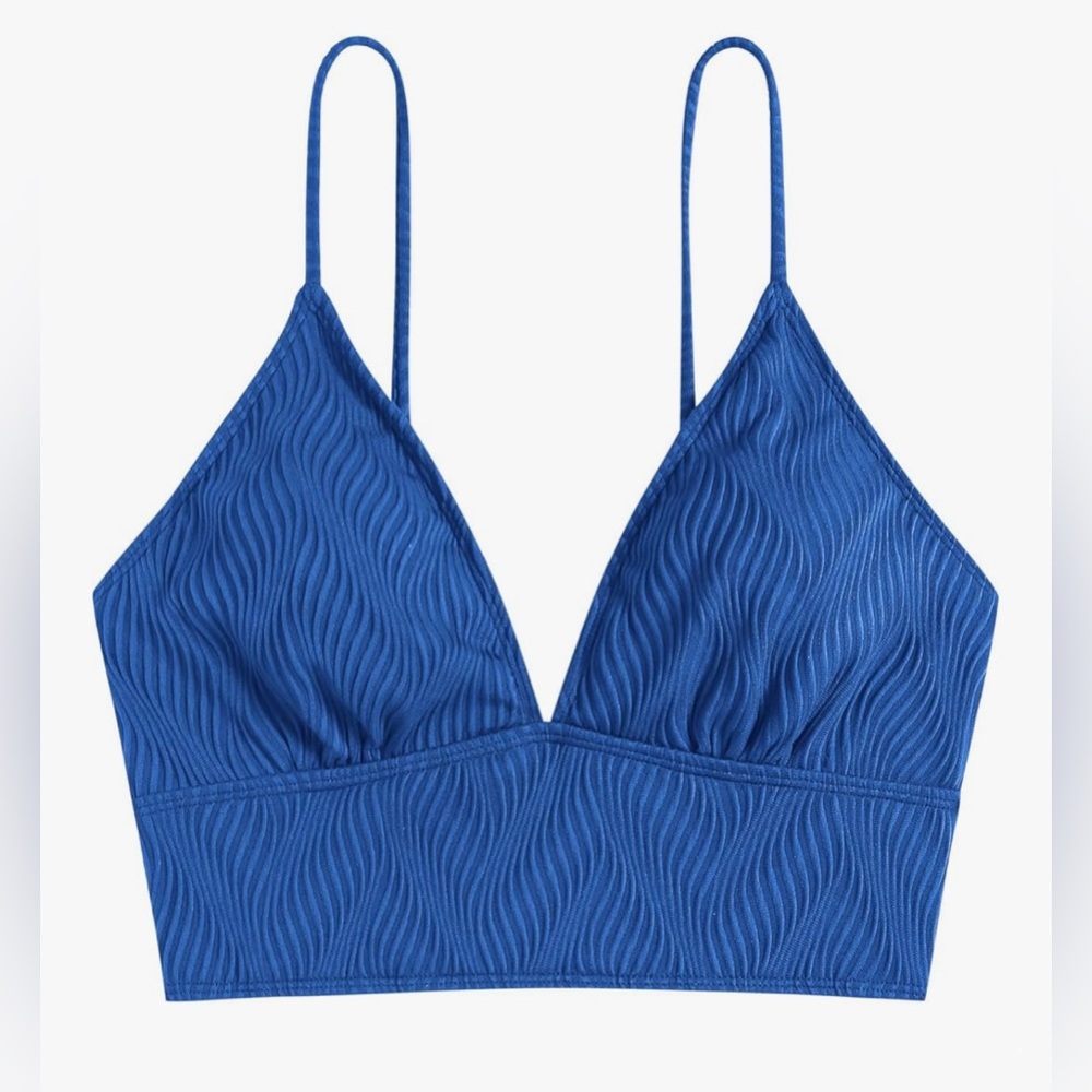 195 NWT ZAFUL V Neck Ribbed Adjustable Spaghetti Straps Bikini Top - Size: 2X